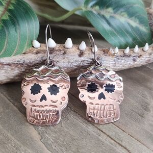 Artisan Crafted Mixed Metals Sugar Skull Earrings